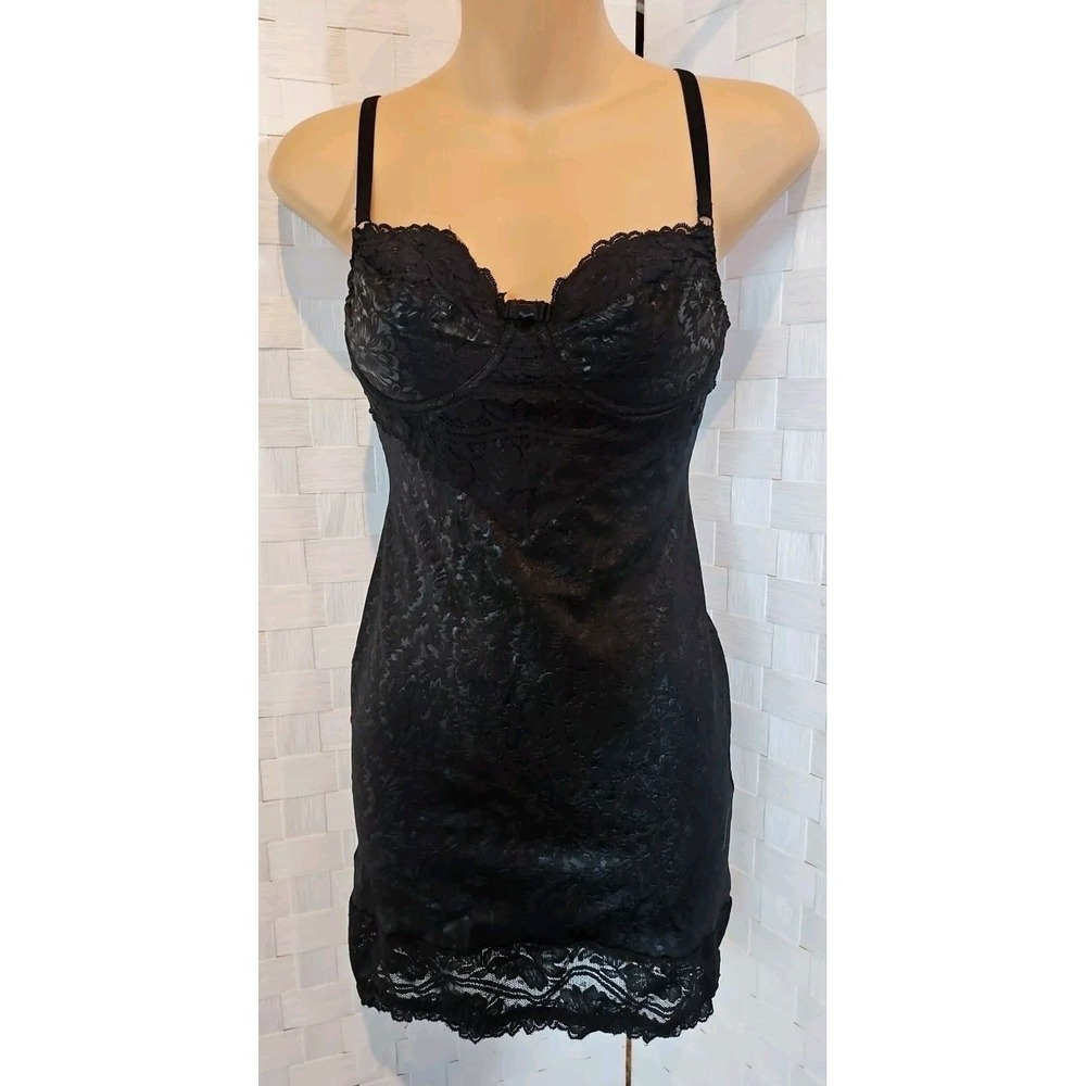 Vintage Illusion Shape-wear Slip Dress 32B Sleek Shiny Sexy  27' Long LOOK ✨️